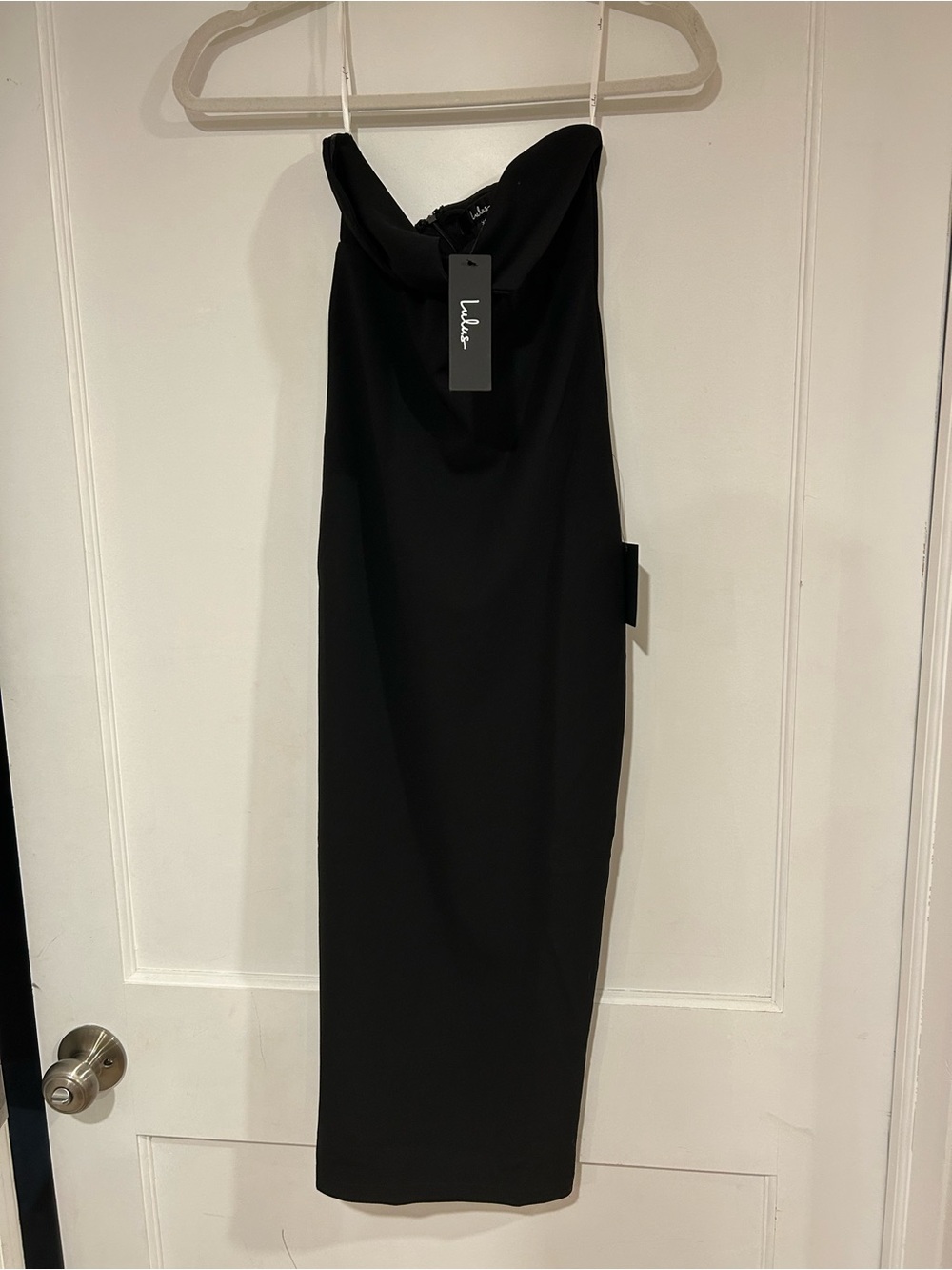Lulu's Black Strapless Cowl Midi Dress - Sleek Evening Piece
